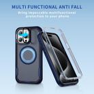 For iPhone 15 Pro Max Defend 3 in 1 Rugged MagSafe Magnetic Holder Phone Case(Blue + Transparent Blue) - 2