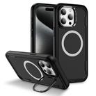 For iPhone 15 Pro Defend 3 in 1 Rugged MagSafe Magnetic Holder Phone Case(Black) - 1