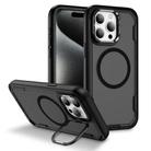 For iPhone 15 Pro Defend 3 in 1 Rugged MagSafe Magnetic Holder Phone Case(Black + Transparent Grey) - 1
