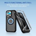 For iPhone 15 Pro Defend 3 in 1 Rugged MagSafe Magnetic Holder Phone Case(Black + Transparent Grey) - 2