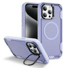 For iPhone 15 Pro Defend 3 in 1 Rugged MagSafe Magnetic Holder Phone Case(Light Purple + Transparent Purple) - 1