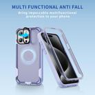 For iPhone 15 Pro Defend 3 in 1 Rugged MagSafe Magnetic Holder Phone Case(Light Purple + Transparent Purple) - 2
