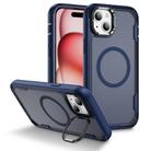 For iPhone 15 Plus Defend 3 in 1 Rugged MagSafe Magnetic Holder Phone Case(Blue + Transparent Blue) - 1