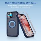 For iPhone 15 Defend 3 in 1 Rugged MagSafe Magnetic Holder Phone Case(Blue + Transparent Blue) - 2