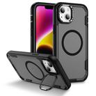 For iPhone 14 Defend 3 in 1 Rugged MagSafe Magnetic Holder Phone Case(Black + Transparent Grey) - 1