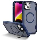 For iPhone 14 Defend 3 in 1 Rugged MagSafe Magnetic Holder Phone Case(Blue + Transparent Blue) - 1