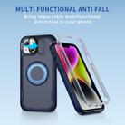For iPhone 14 Defend 3 in 1 Rugged MagSafe Magnetic Holder Phone Case(Blue + Transparent Blue) - 2
