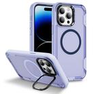 For iPhone 14 Pro Max Defend 3 in 1 Rugged MagSafe Magnetic Holder Phone Case(Light Purple + Transparent Purple) - 1