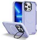 For iPhone 13 Pro Max Defend 3 in 1 Rugged MagSafe Magnetic Holder Phone Case(Light Purple + Transparent Purple) - 1