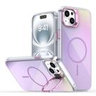 For iPhone 14 Plus Gradient Discolor Lens Kickstand Magsafe Phone Case(Purple) - 1