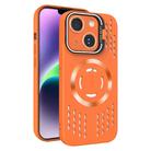 For iPhone 14 Plus Lens Holder MagSafe Cooling Phone Case(Orange) - 1