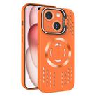 For iPhone 15 Lens Holder MagSafe Cooling Phone Case(Orange) - 1