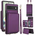 For Google Pixel 6a Crossbody Dual-buckle Wallet RFID Back Leather Phone Case(Dark Purple) - 1