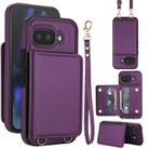 For Google Pixel 9a Crossbody Dual-buckle Wallet RFID Back Leather Phone Case(Dark Purple) - 1
