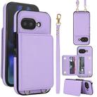 For Google Pixel 9a Crossbody Dual-buckle Wallet RFID Back Leather Phone Case(Light Purple) - 1