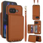 For Google Pixel 9a Crossbody Dual-buckle Wallet RFID Back Leather Phone Case(Brown) - 1