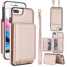 For iPhone SE 2022 / SE 2020 / 8 / 7 Crossbody Dual-buckle Wallet RFID Back Leather Phone Case(Rose Gold) - 1