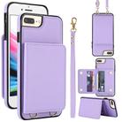 For iPhone SE 2022 / SE 2020 / 8 / 7 Crossbody Dual-buckle Wallet RFID Back Leather Phone Case(Light Purple) - 1