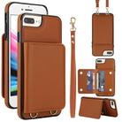 For iPhone SE 2022 / SE 2020 / 8 / 7 Crossbody Dual-buckle Wallet RFID Back Leather Phone Case(Brown) - 1