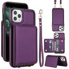 For iPhone 11 Pro Crossbody Dual-buckle Wallet RFID Back Leather Phone Case(Dark Purple) - 1