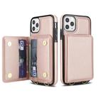 For iPhone 11 Pro Max Crossbody Dual-buckle Wallet RFID Back Leather Phone Case(Rose Gold) - 2