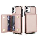 For iPhone 12 mini Crossbody Dual-buckle Wallet RFID Back Leather Phone Case(Rose Gold) - 2