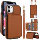 For iPhone 12 mini Crossbody Dual-buckle Wallet RFID Back Leather Phone Case(Brown) - 1