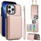 For iPhone 12 Pro Max Crossbody Dual-buckle Wallet RFID Back Leather Phone Case(Rose Gold) - 1