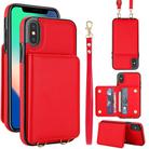 For iPhone XS Max Crossbody Dual-buckle Wallet RFID Back Leather Phone Case(Red) - 1