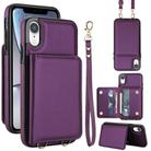 For iPhone XR Crossbody Dual-buckle Wallet RFID Back Leather Phone Case(Dark Purple) - 1