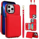 For iPhone 13 Pro Max Crossbody Dual-buckle Wallet RFID Back Leather Phone Case(Red) - 1