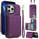 For iPhone 13 Pro Max Crossbody Dual-buckle Wallet RFID Back Leather Phone Case(Dark Purple) - 1