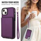 For iPhone 15 Crossbody Dual-buckle Wallet RFID Back Leather Phone Case(Dark Purple) - 3