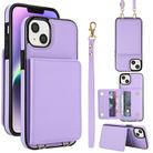 For iPhone 15 Plus Crossbody Dual-buckle Wallet RFID Back Leather Phone Case(Light Purple) - 1