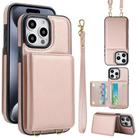 For iPhone 15 Pro Crossbody Dual-buckle Wallet RFID Back Leather Phone Case(Rose Gold) - 1