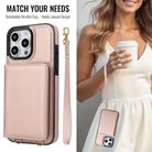 For iPhone 15 Pro Crossbody Dual-buckle Wallet RFID Back Leather Phone Case(Rose Gold) - 3