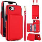 For iPhone 16e Crossbody Dual-buckle Wallet RFID Back Leather Phone Case(Red) - 1
