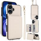 For iPhone 16 Crossbody Dual-buckle Wallet RFID Back Leather Phone Case(White) - 1
