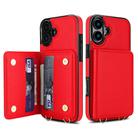 For iPhone 16 Crossbody Dual-buckle Wallet RFID Back Leather Phone Case(Red) - 2