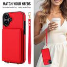For iPhone 16 Crossbody Dual-buckle Wallet RFID Back Leather Phone Case(Red) - 3