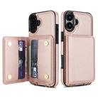 For iPhone 16 Crossbody Dual-buckle Wallet RFID Back Leather Phone Case(Rose Gold) - 2