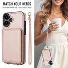 For iPhone 16 Crossbody Dual-buckle Wallet RFID Back Leather Phone Case(Rose Gold) - 3