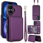 For iPhone 16 Crossbody Dual-buckle Wallet RFID Back Leather Phone Case(Dark Purple) - 1