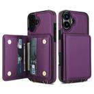 For iPhone 16 Crossbody Dual-buckle Wallet RFID Back Leather Phone Case(Dark Purple) - 2