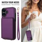 For iPhone 16 Crossbody Dual-buckle Wallet RFID Back Leather Phone Case(Dark Purple) - 3