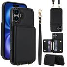 For iPhone 16 Plus Crossbody Dual-buckle Wallet RFID Back Leather Phone Case(Black) - 1