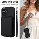 For iPhone 16 Plus Crossbody Dual-buckle Wallet RFID Back Leather Phone Case(Black) - 3