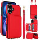 For iPhone 16 Plus Crossbody Dual-buckle Wallet RFID Back Leather Phone Case(Red) - 1