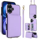 For iPhone 16 Plus Crossbody Dual-buckle Wallet RFID Back Leather Phone Case(Light Purple) - 1