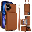 For iPhone 16 Plus Crossbody Dual-buckle Wallet RFID Back Leather Phone Case(Brown) - 1